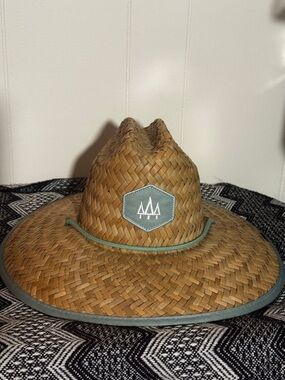 Woven Straw Sun Hat with Mint Patch and Trim